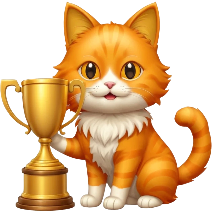 happy cat next to a giant trophy emoji