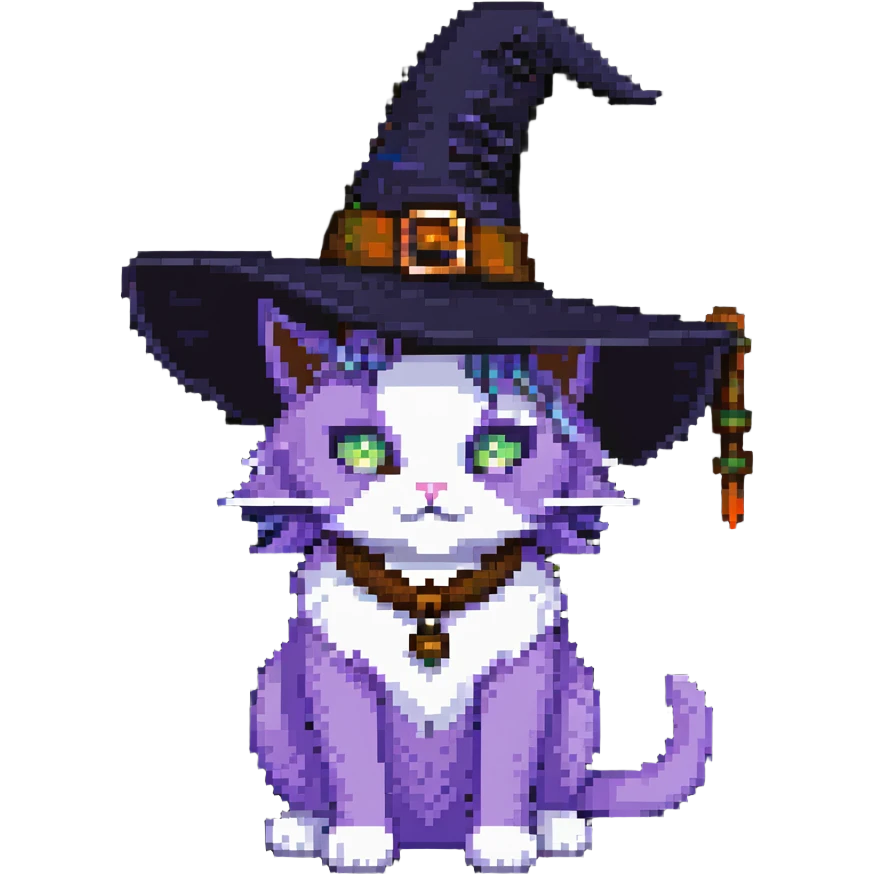 purple witch cat wearing a hat emoji