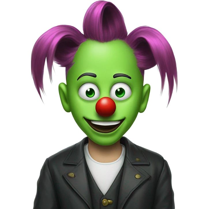 elon musk with a clown face and green nose with a dollar sign on it and puppy dog tongue and ears like an egirl emoji