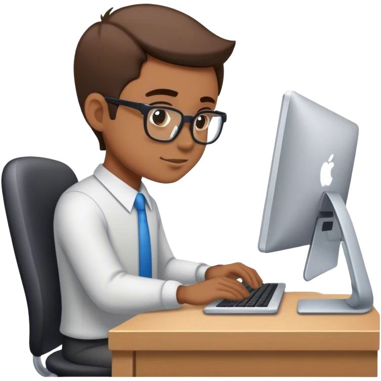 Looking down, full-length portrait of a professional working diligently at a computer. emoji