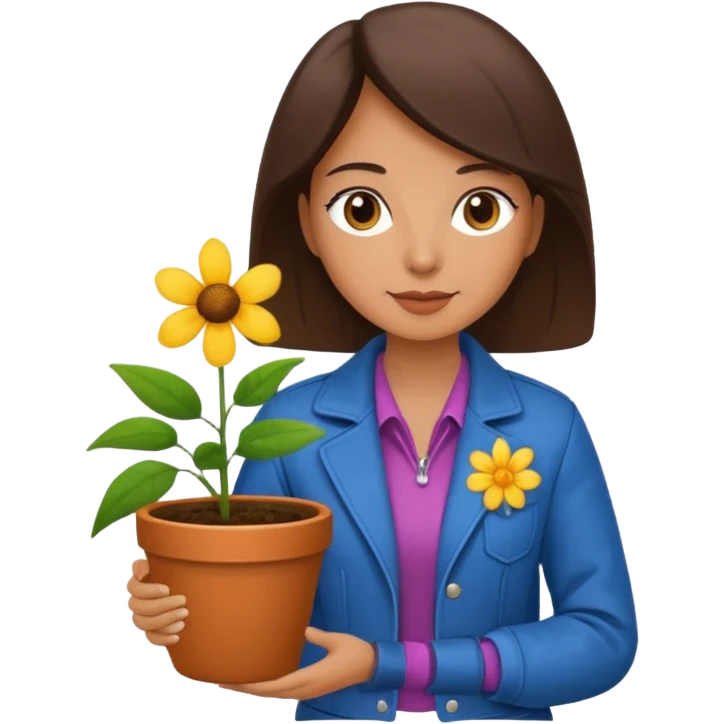 woman holding a flower pot in jacket emoji