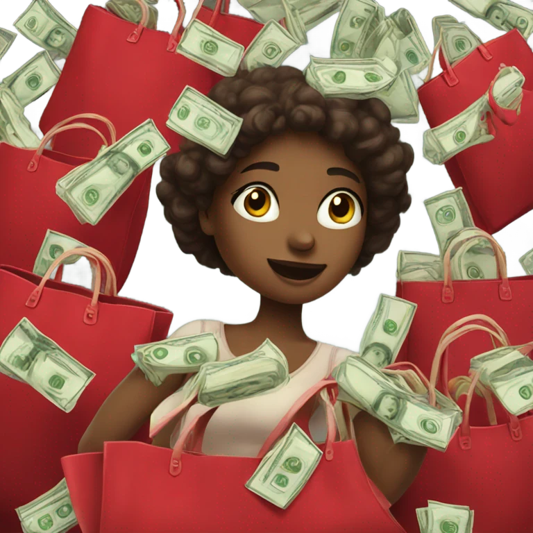 Girl with red bags full of money emoji