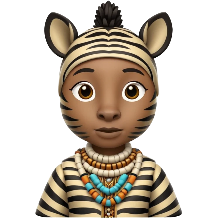 a-3d-cartoon-african-zebra-from-the-1800s-wearing-traditional-african-tribal-clothing,-calm-expression,-natural-background,-memoji-style-realism. emoji