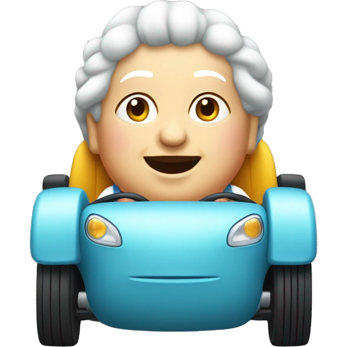 tiny one seater car with a fat old lady inside emoji