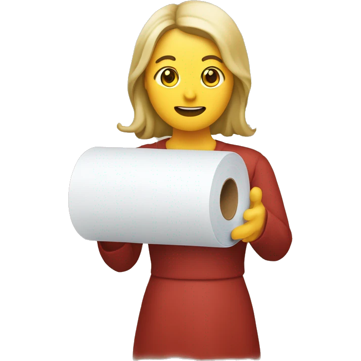 Frau hält Klopapier rolle in der hand und lacht emoji