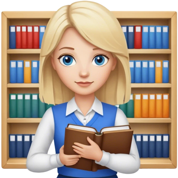 blonde hair blue eyes teacher female with books emoji