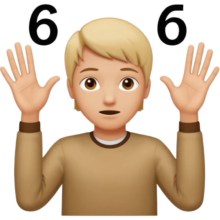Person shrugging with both hands up, and the number six hovering above one hand and the number seven hovering over the other emoji
