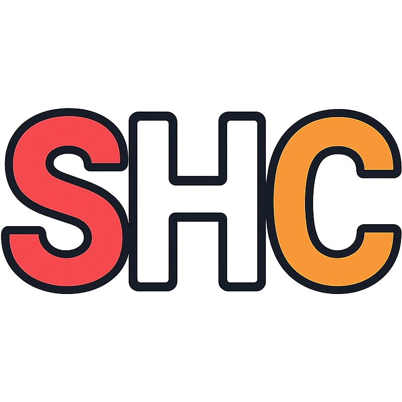 letters SHC in a simple sans-serif font, S in red, H in white, C in orange emoji
