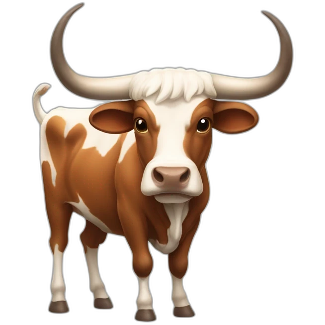 bull, Texas Longhorn with solid face, brindle, long long long long horns, full body emoji