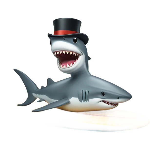 Shark with a top hat on a surfboard  emoji