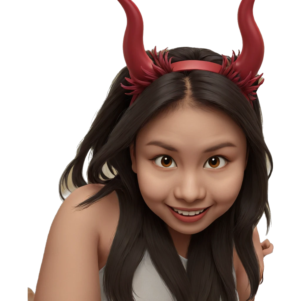 smiling girl with horns indoors emoji