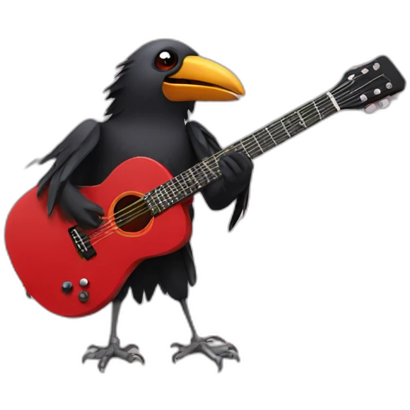 Crow playing red elc guitar emoji