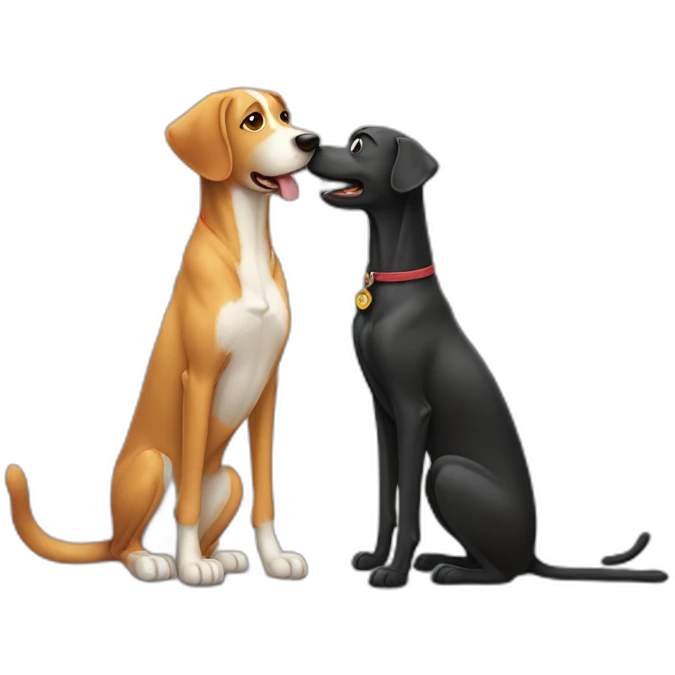 Tall dog small cat looking at each other emoji