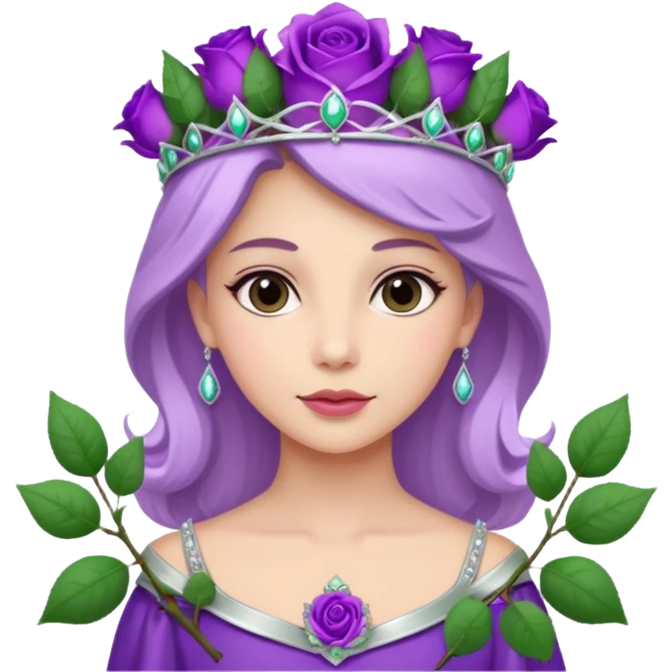 Purple rose with silver tiara and a purple emblem leaf wreath emoji