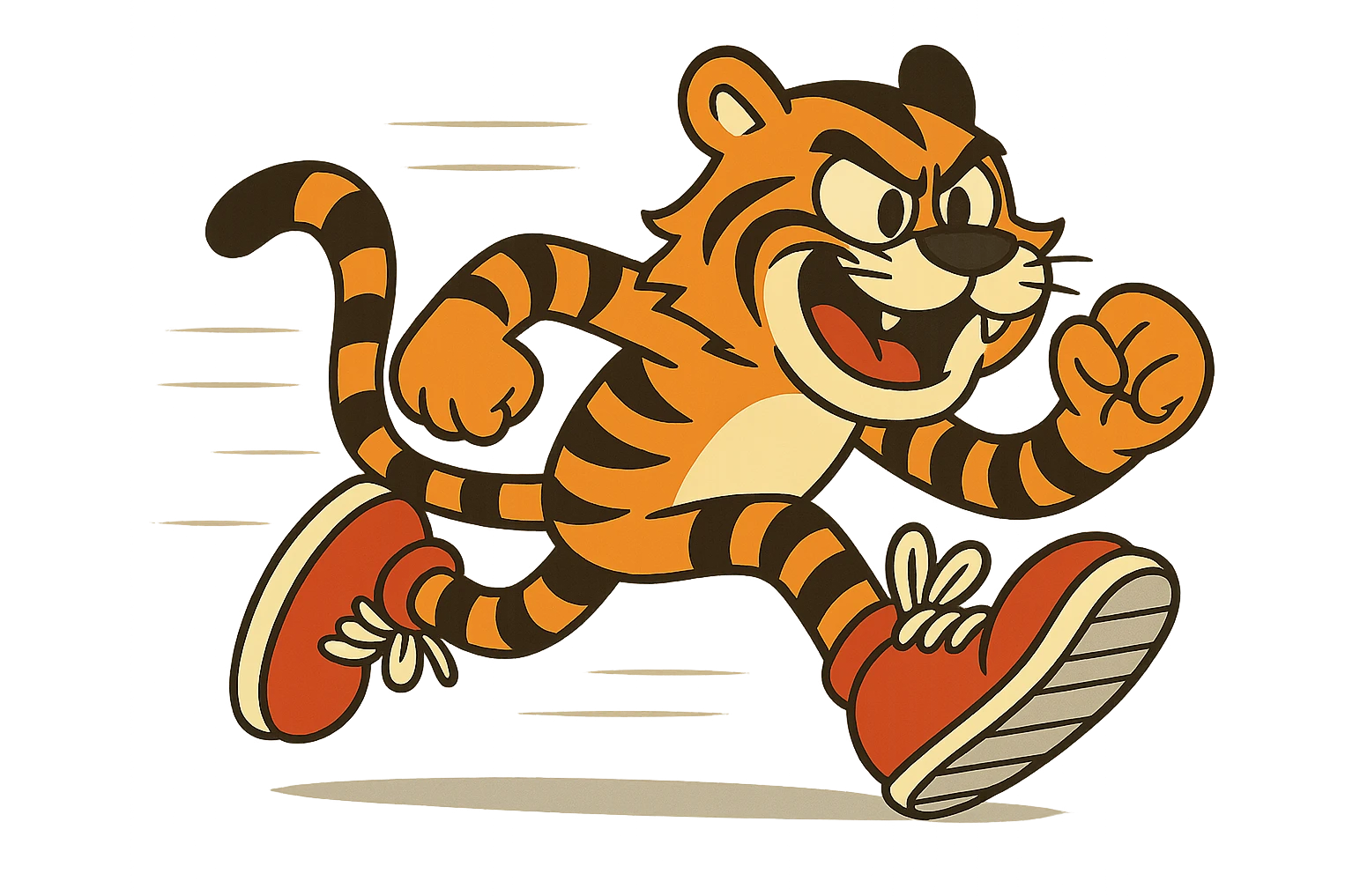 Remove the background so the tiger is on a transparent background, keep the cartoon style and speed effect. Maintain the cartoon style with dynamic speed lines and motion blur effect around the tiger. emoji
