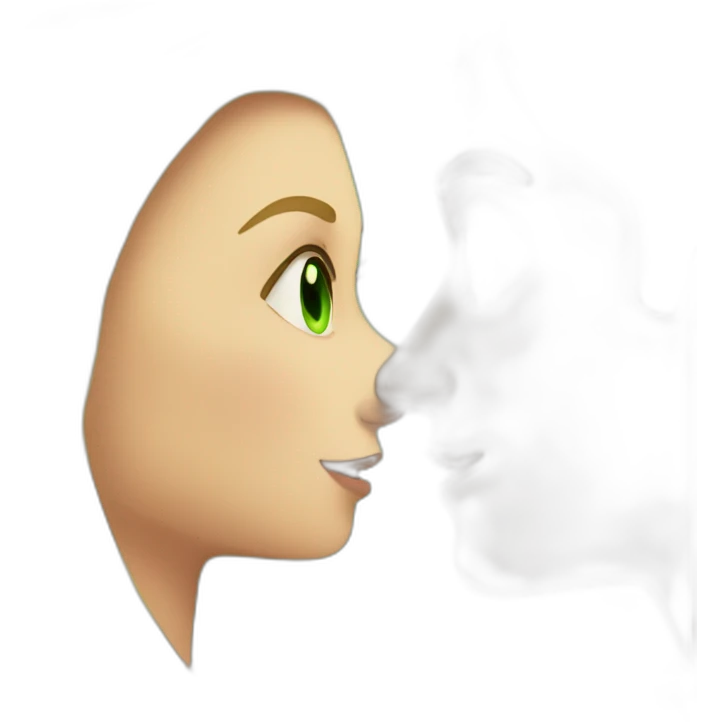Girl with long brown hair and green eyes kisses guy with blond hair and green eyes emoji