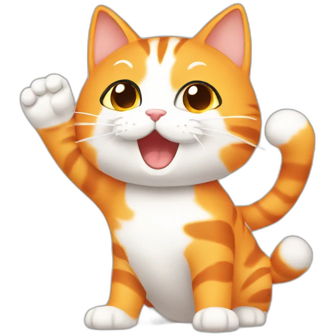 cute orange with white in face anime cat waving emoji