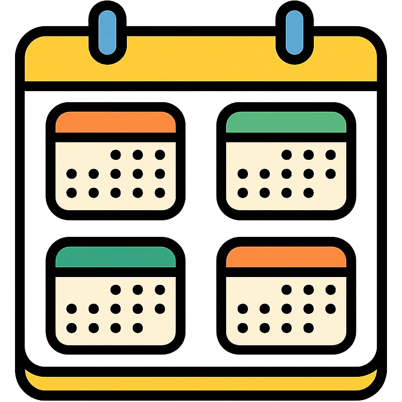 icon of a calendar displaying four months, color accents, organized layout emoji