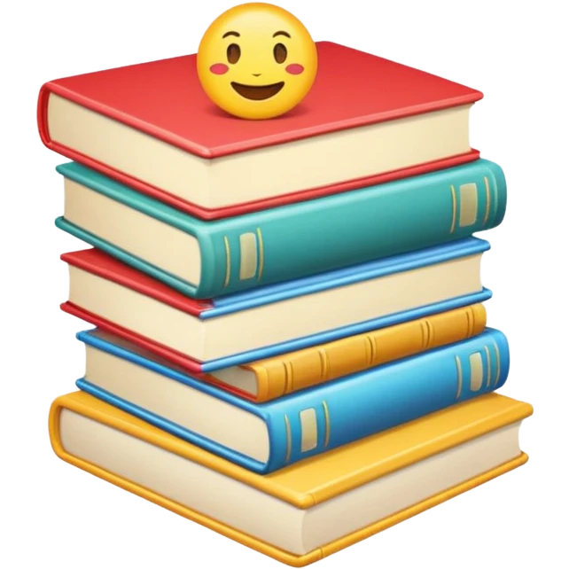 a stack of cookbooks with an open page, emoji style emoji