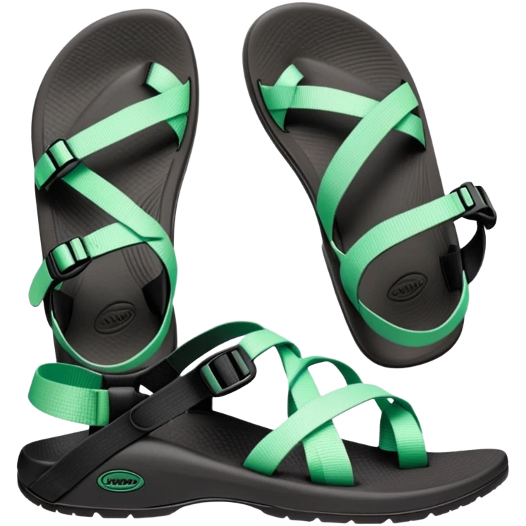 Chaco sandals with black footbeds and light green straps emoji