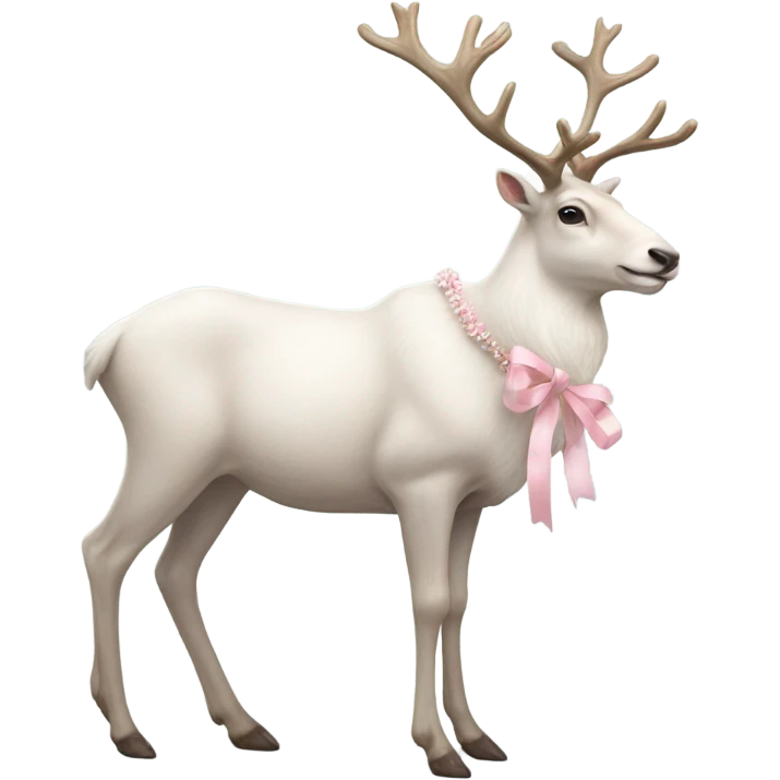 white realistic reindeer full body decorated with pale pink ribbon emoji