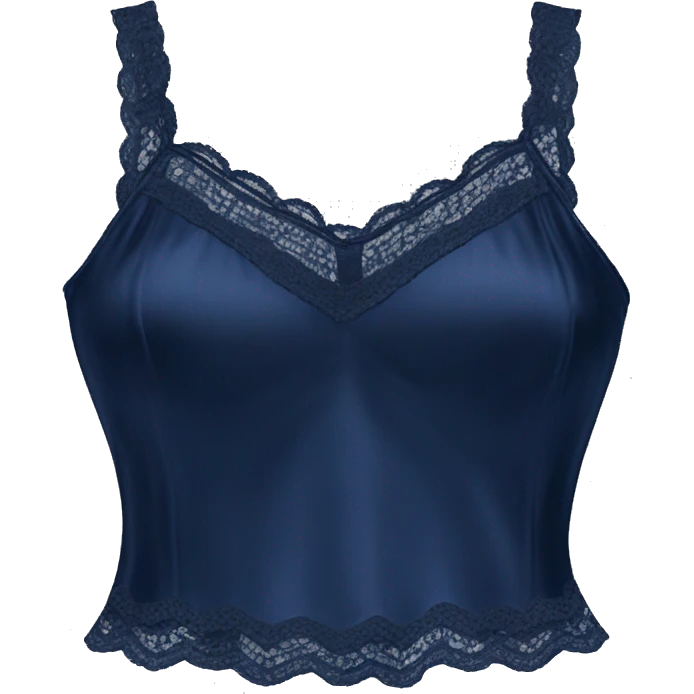 Realistic isolated side view of a navy blue lace silk camisole blouse. emoji