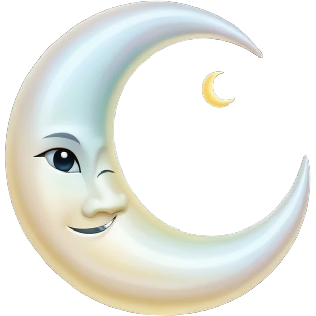 “A luxurious ultra-detailed 3D crescent moon with a high-gloss pearlescent surface, smooth reflective texture, soft glowing rim light, cinematic studio lighting, subtle light bloom, realistic depth and curvature, , floating in dark space, minimal composition,  no backgrund only no face simple emoji