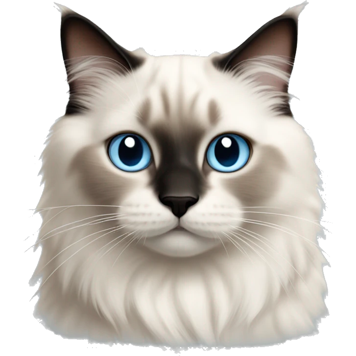  ragdoll cat with light blue eyes, center of face is black nose is black, cute adorable emoji