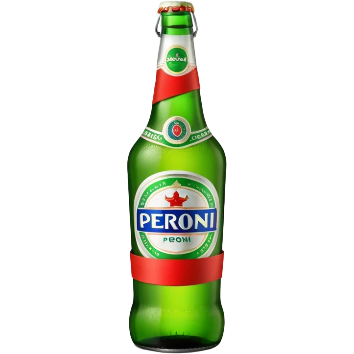 Glass bottle Peroni with red marketing tape emoji