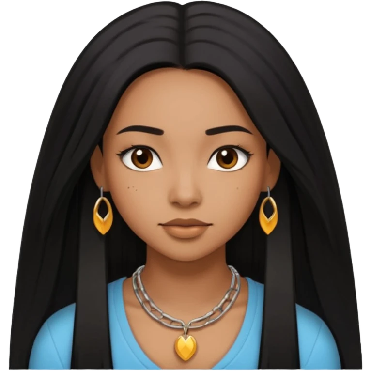 dark mixed girl with long black straight hair, neutral expression emoji
