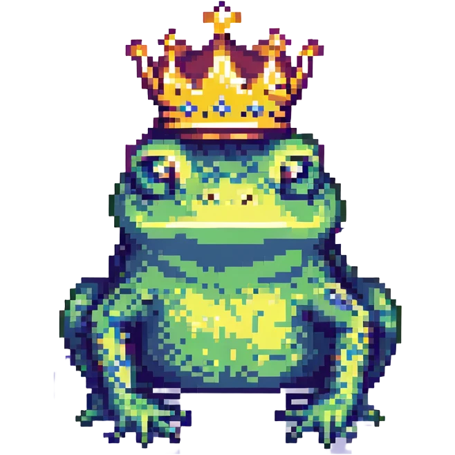 pixel art crowned frog, simple and cute emoji