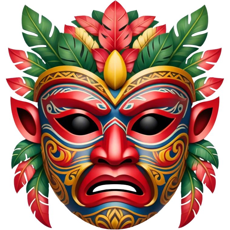 A traditional Hawaiian warrior mask with intricate carvings and bright colors, symbolizing strength and honor. emoji