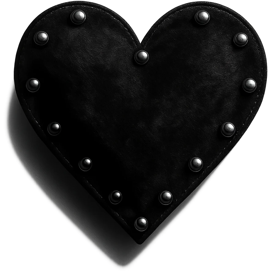 goth heart, black velvet texture, silver studs, dramatic shadows, no background emoji