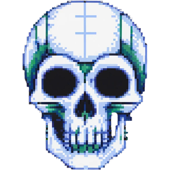 A pixelated skull with X eyes emoji