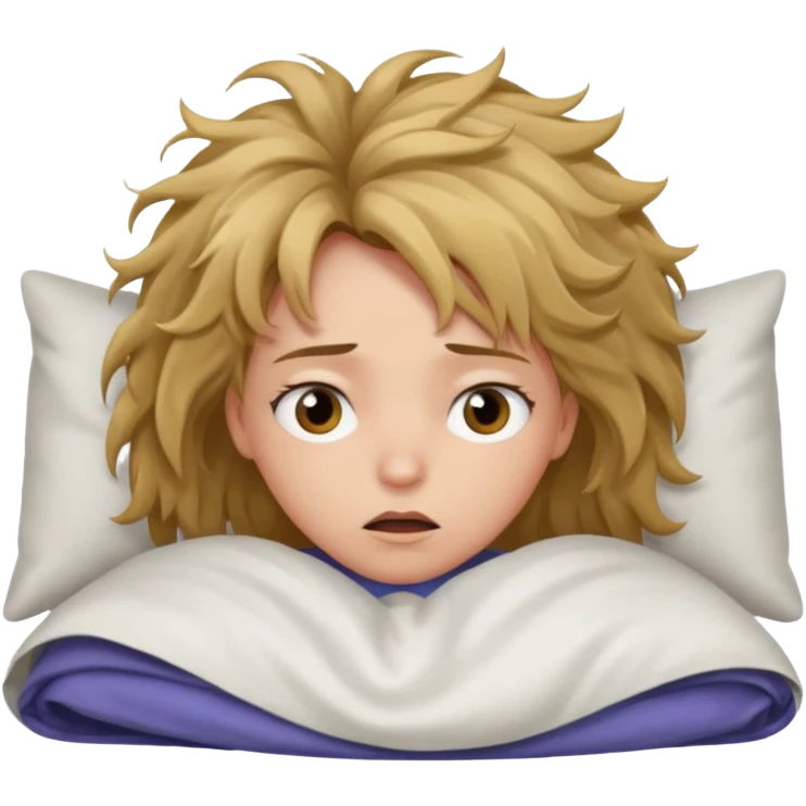 girl in bed, eyes open, looking worried emoji