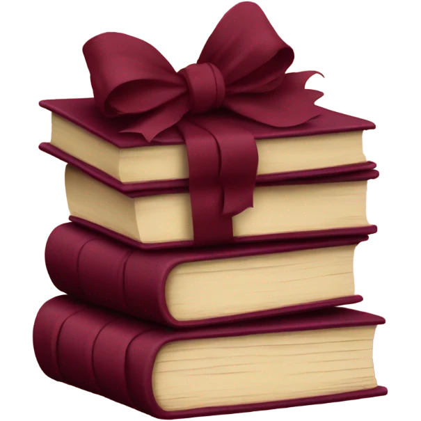 burgundy books stacked up and tied together by a burgundy bow emoji