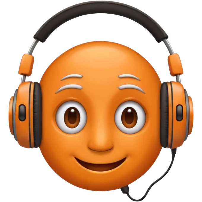 Orange happy face emoji with a couple of hair,headphones,and antennas. emoji