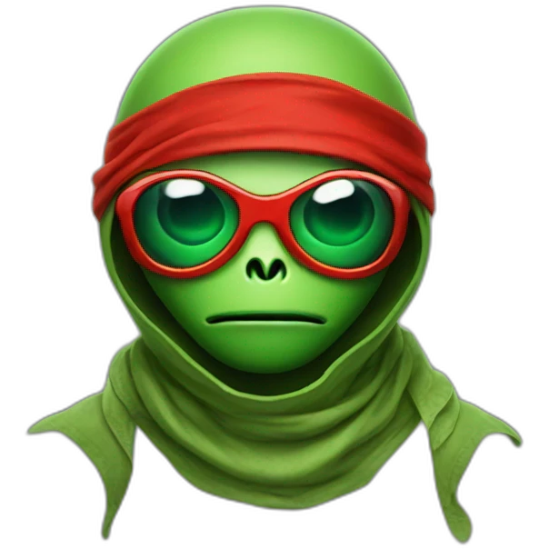Green Alien ninja with red glasses and bandana emoji