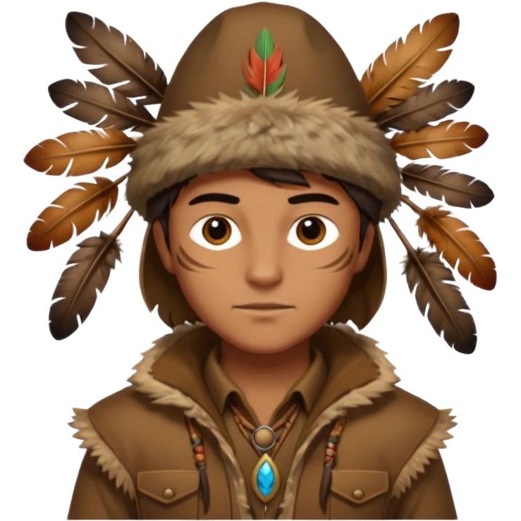 Classic hunter image, with brown clothes and some decorations made from prey emoji