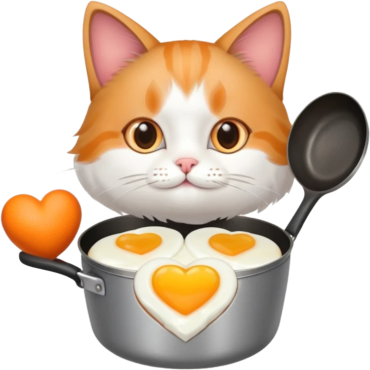 a cat holding a cooking pan with double heart-shaped egg emoji