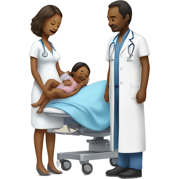 a woman gives birth and doctors stand nearby emoji