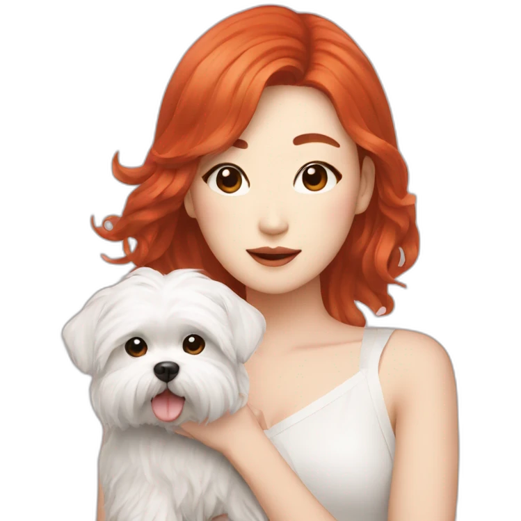 Red-haired K-pop singer with dog maltese emoji
