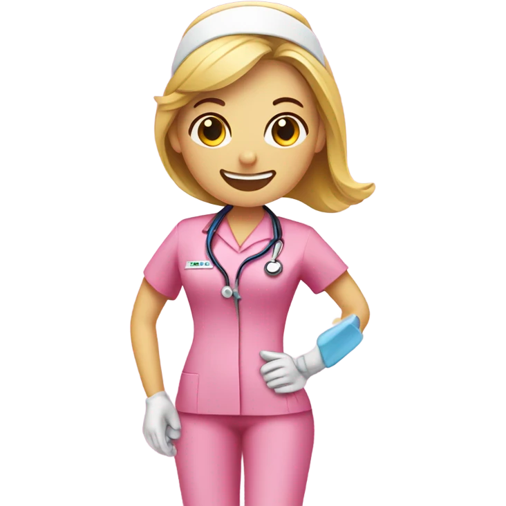 A nurse in pink scrubs, holding a toothbrush  emoji