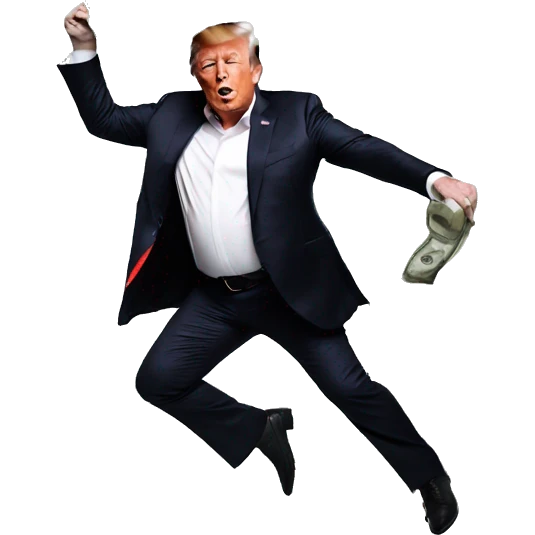 Elon musk dancing as money rains on him next to Donald trump  emoji