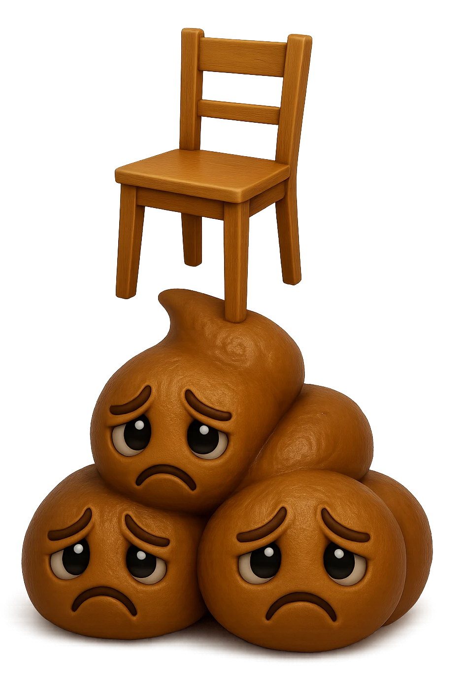 emoji stile iphone di una montagnetta di feci umane realistiche a palline tristi con sopra un simbolo delle sedia, iperrealistico 4k emoji