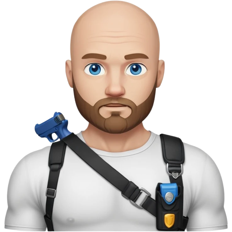 Muscular bald man with blue eyes a beard and a shoulder holster  emoji