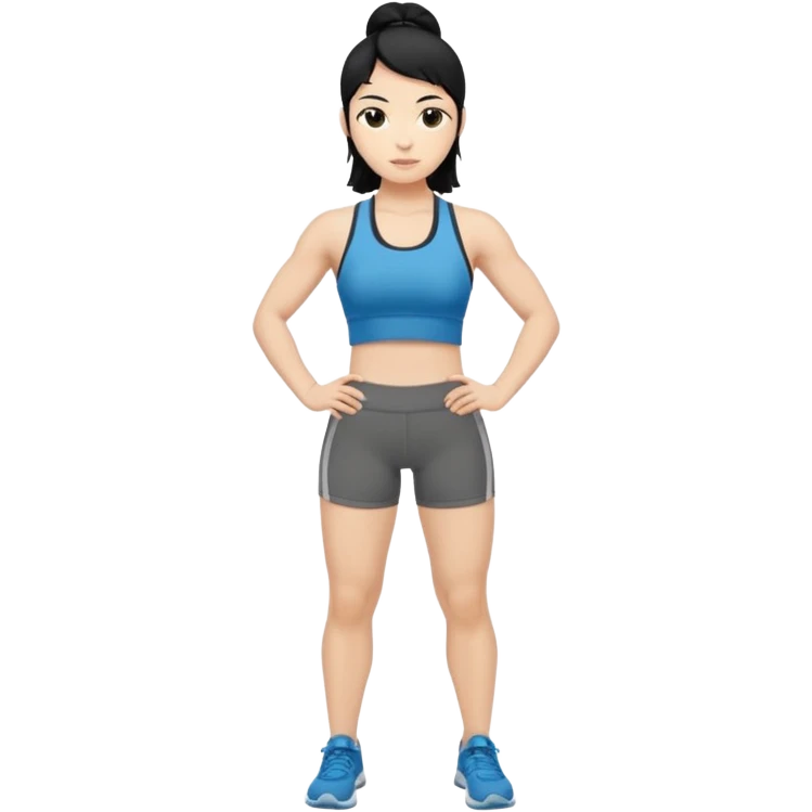 mach mir denn fintess trainer mit schwarzen haren wir er stehend steht mit gym kleidung emoji