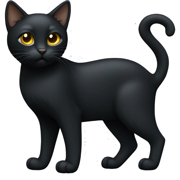 Small sleek black cat full body golden eyes with fluffy ear tips emoji