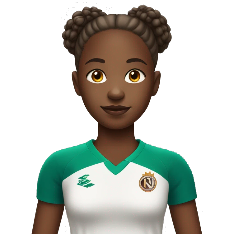 black girl aged 10 with brown afro bun in football shirt emoji