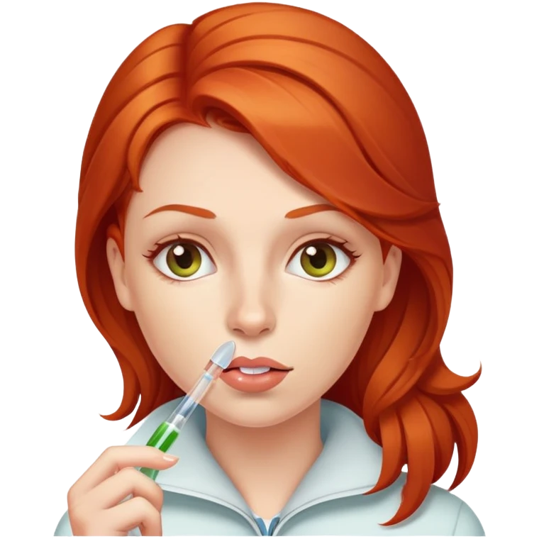 Redhead woman with thermometer in her mouth emoji